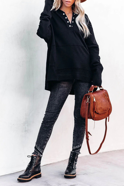 Casual Solid Buckle Hooded Collar Tops(7 Colors)