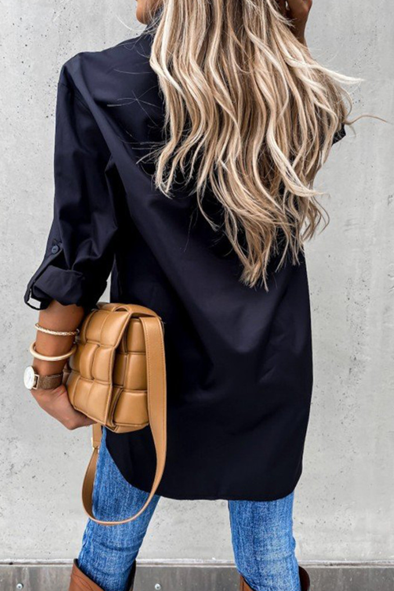 Blusas casuales de cuello vuelto con parches sólidos