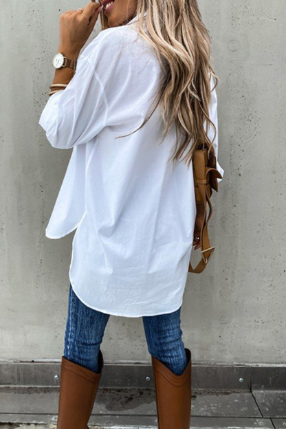 Blusas casuales de cuello vuelto con parches sólidos