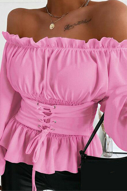 Blusas casuales lisas con volantes y hombros descubiertos (5 colores)