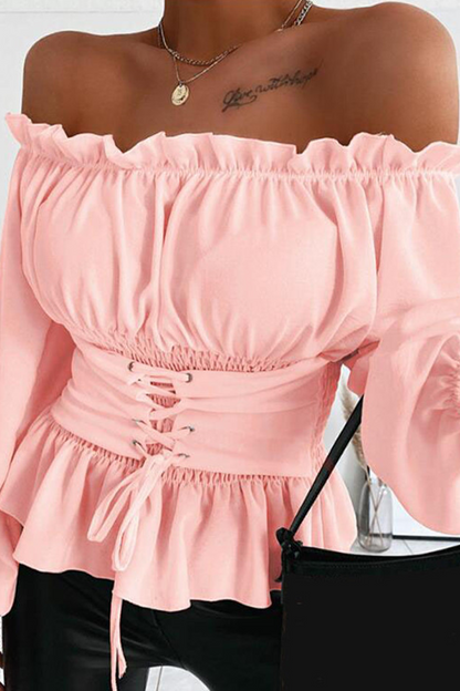 Blusas casuales lisas con volantes y hombros descubiertos (5 colores)