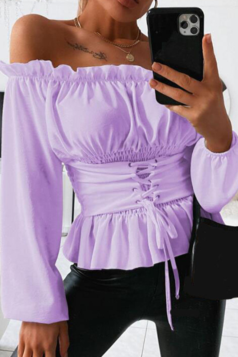 Blusas casuales lisas con volantes y hombros descubiertos (5 colores)