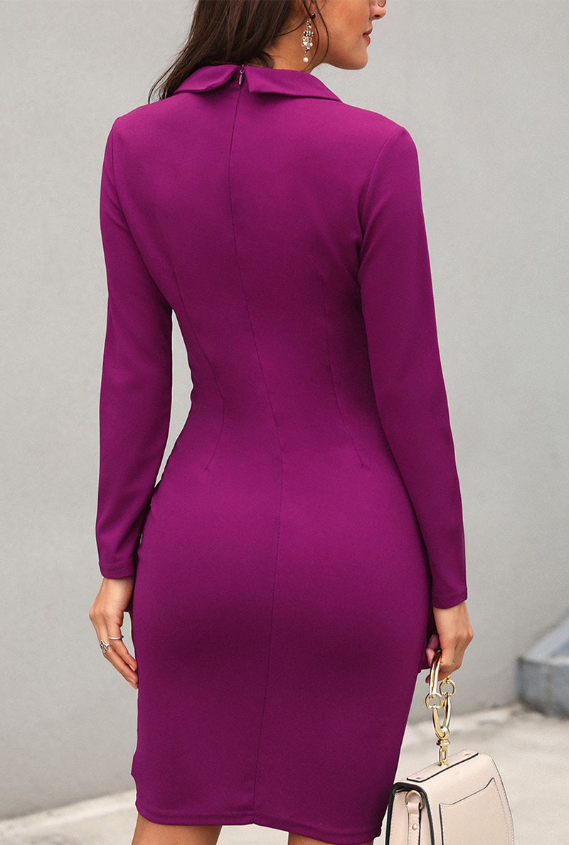 Vestidos casuales de falda lápiz con cuello vuelto y retazos sólidos (4 colores)