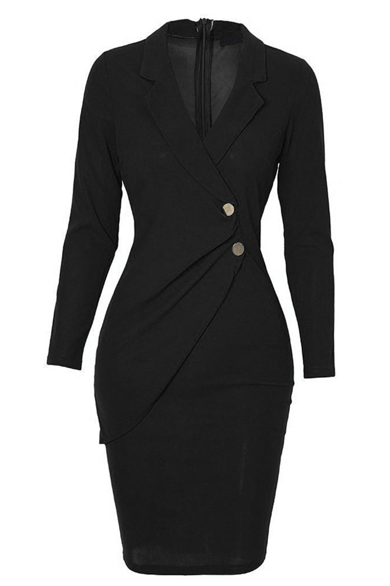 Vestidos casuales de falda lápiz con cuello vuelto y retazos sólidos (4 colores)
