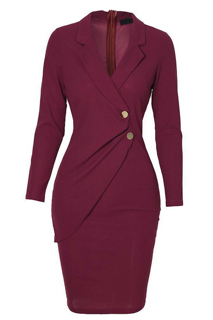 Vestidos casuales de falda lápiz con cuello vuelto y retazos sólidos (4 colores)