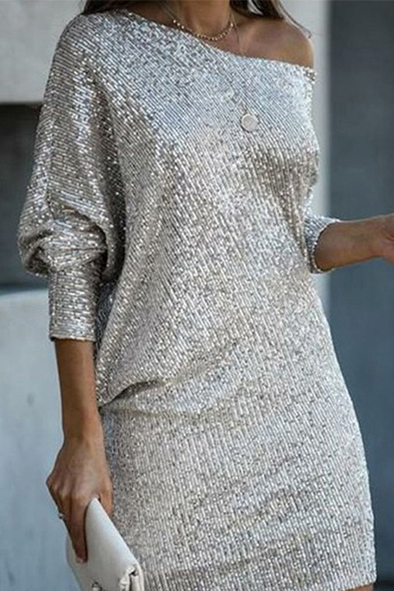 Vestidos rectos de un solo hombro con lentejuelas sólidas de moda