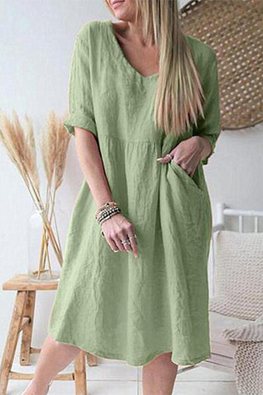 Vestidos casuales lisos con cuello en V y patchwork