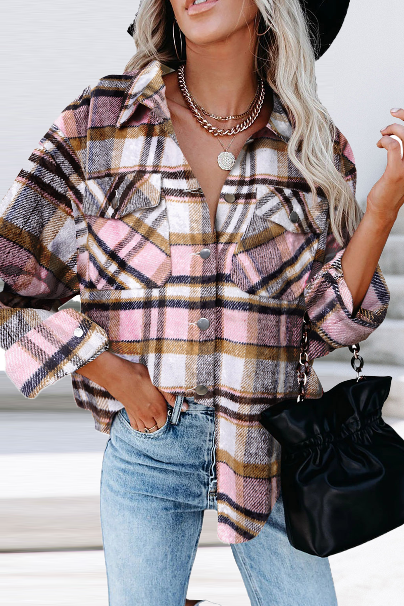 Tops casuales de cuello vuelto con patchwork a cuadros (6 colores)