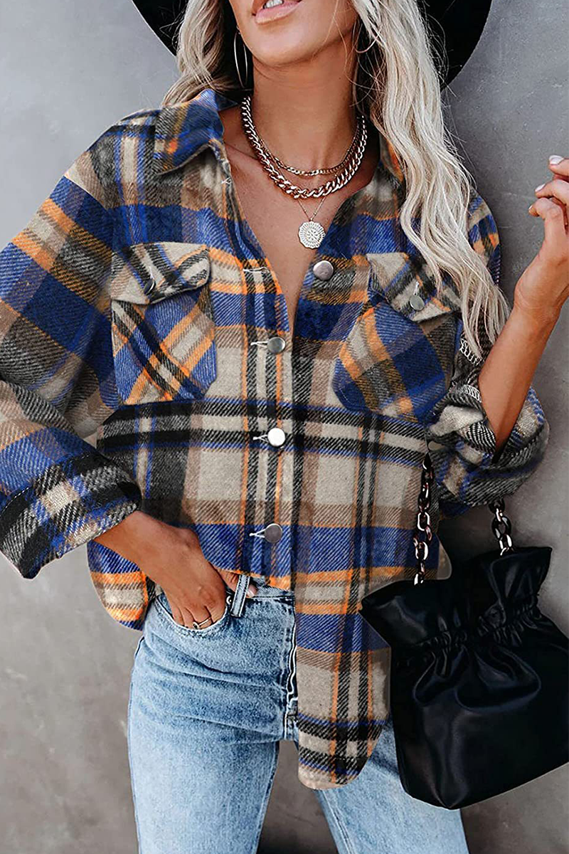 Tops casuales de cuello vuelto con patchwork a cuadros (6 colores)