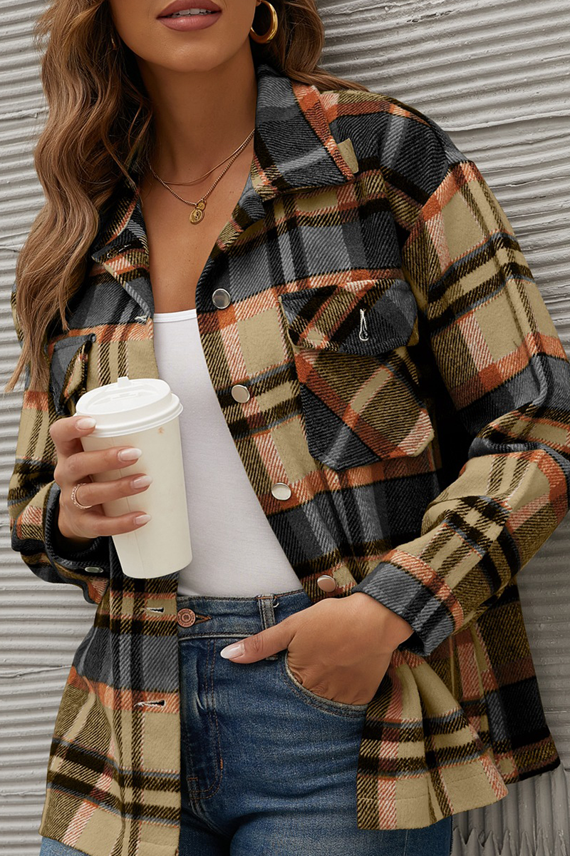 Tops casuales de cuello vuelto con patchwork a cuadros (6 colores)