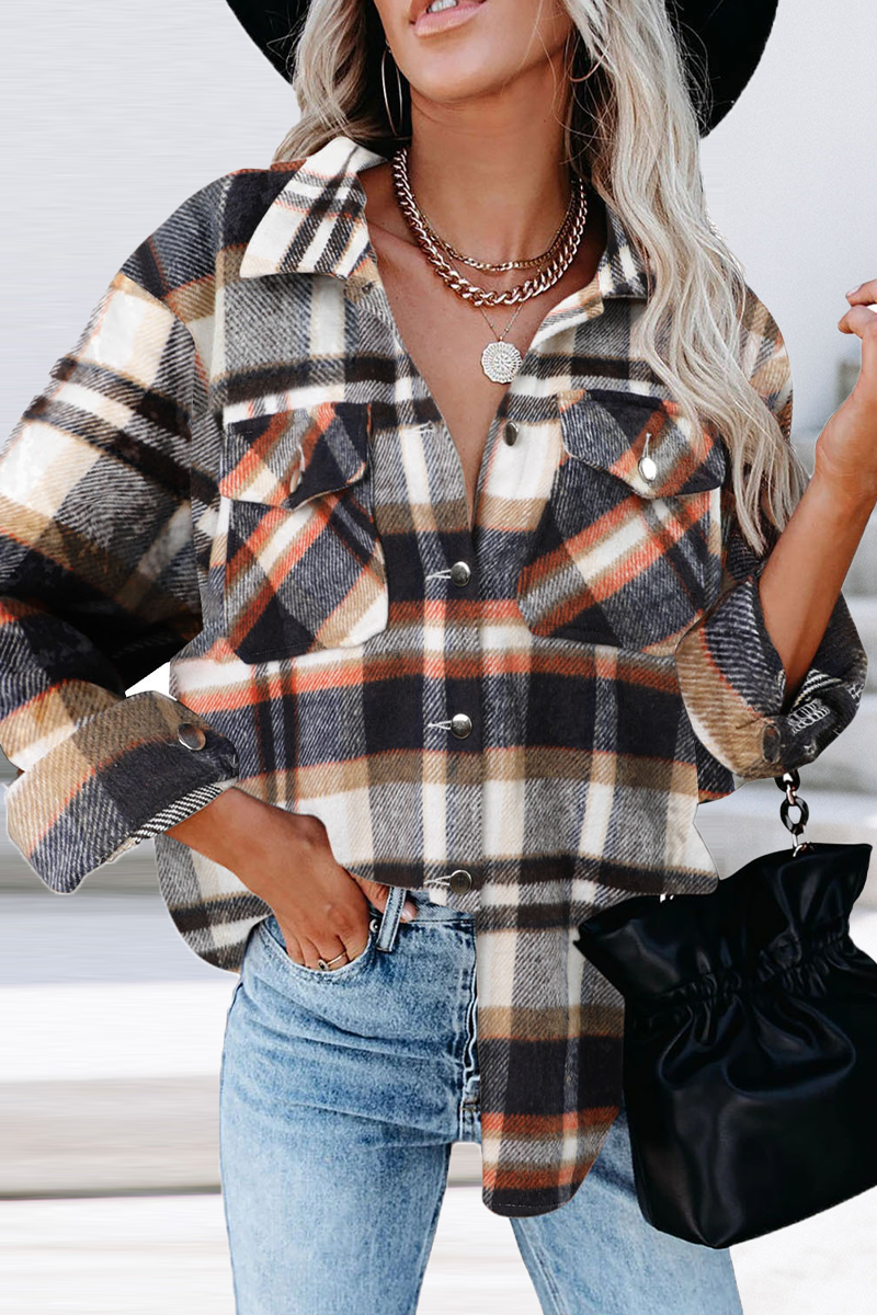 Tops casuales de cuello vuelto con patchwork a cuadros (6 colores)