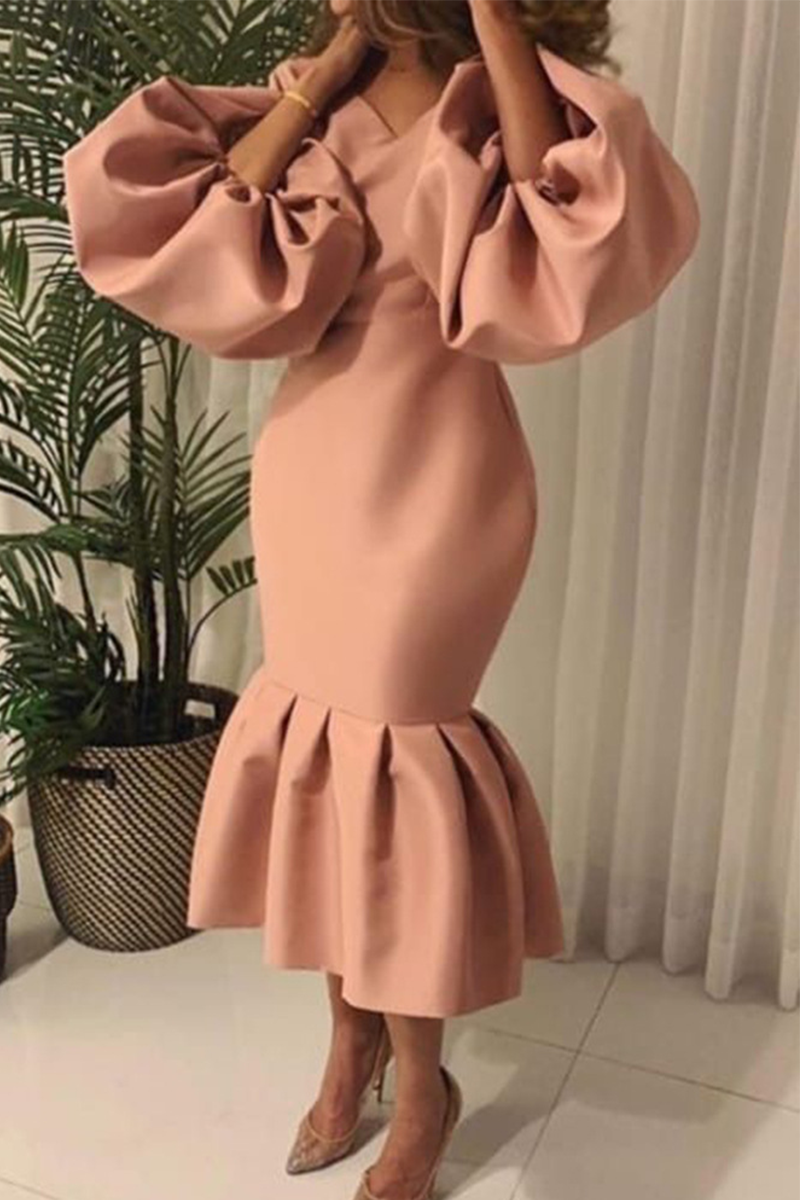 Vestidos casuales con falda pastel y cuello en V de patchwork liso (6 colores)