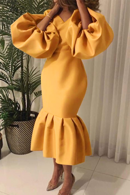 Vestidos casuales con falda pastel y cuello en V de patchwork liso (6 colores)