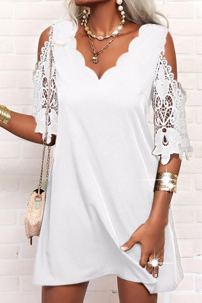 Vestidos casuales rectos de encaje liso con cuello en V (3 colores)