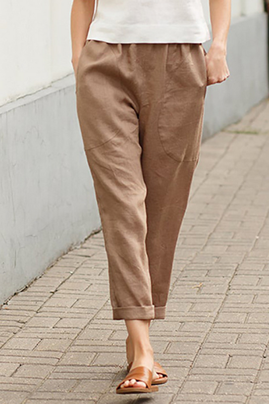 Pantalones Harlan informales de talle medio con parches lisos (7 colores)