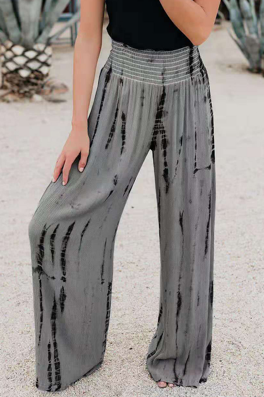 Pantalones casuales con estampado de patchwork, sueltos, de cintura alta y pierna ancha, con estampado completo (4 colores)