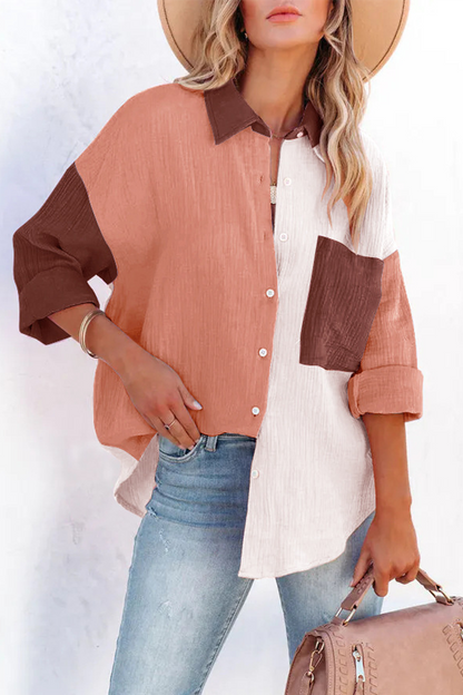 Tops casuales de cuello vuelto con parches sólidos (4 colores)