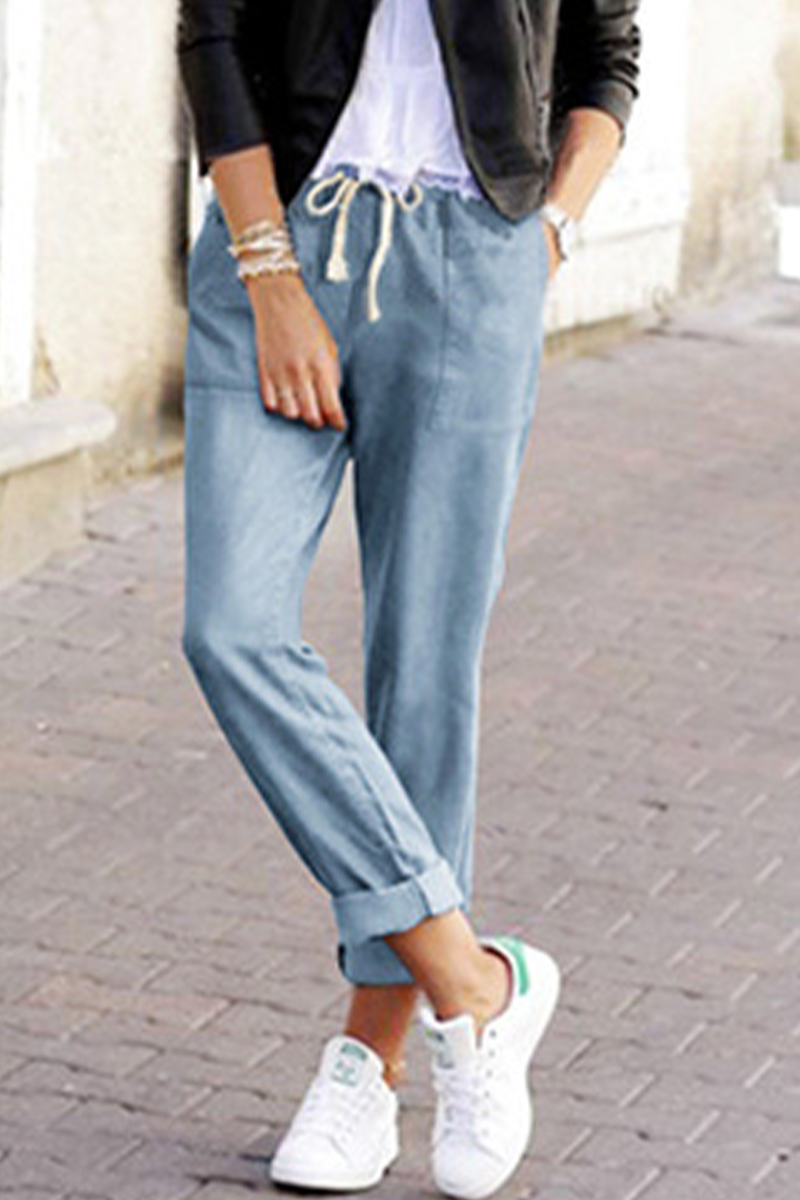 Pantalones casuales de color liso con cordón ajustable y cintura media tipo harén (3 colores)