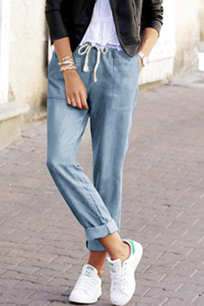 Pantalones casuales de color liso con cordón ajustable y cintura media tipo harén (3 colores)