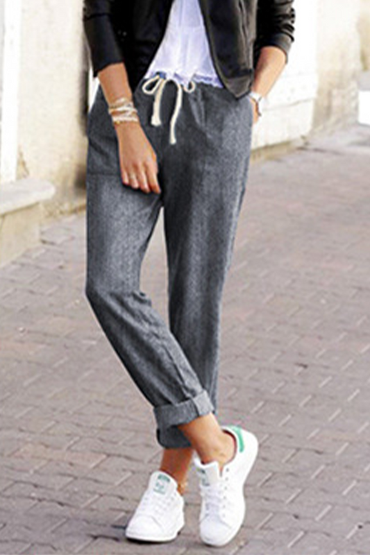 Pantalones casuales de color liso con cordón ajustable y cintura media tipo harén (3 colores)