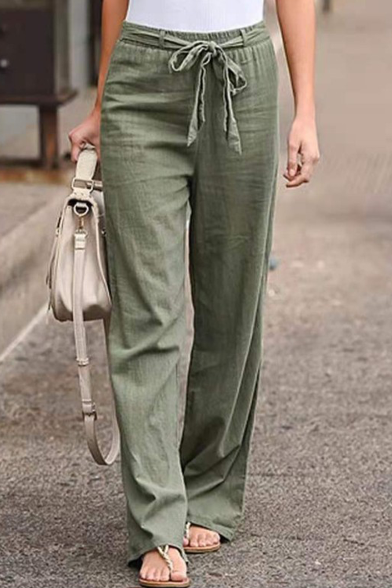 Casual Solid Patchwork Straight Mid Waist Wide Leg Solid Color Bottoms(6 Colors)
