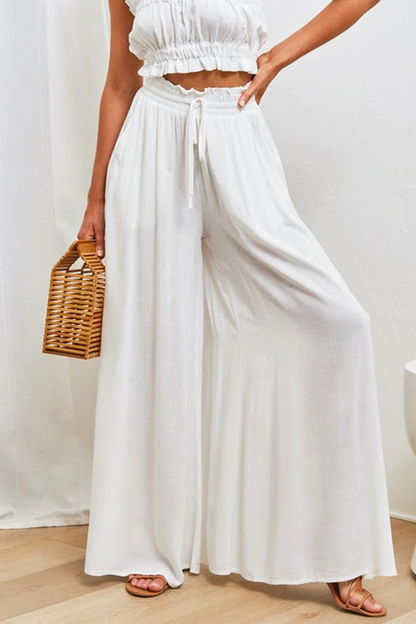 Casual Solid Patchwork Loose High Waist Wide Leg Solid Color Bottoms(5 colors)