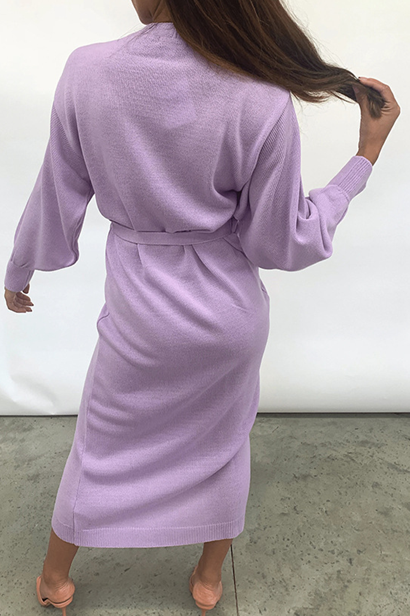 Vestidos casuales con falda y escote en V y parches lisos (5 colores)