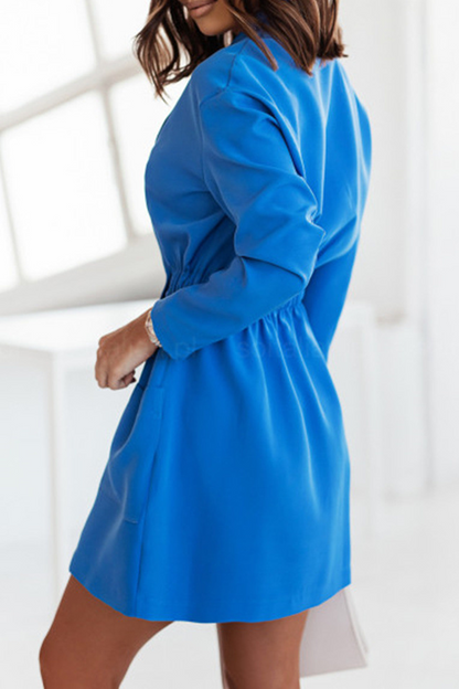 Vestido camisero informal de cuello vuelto con parches lisos (4 colores)