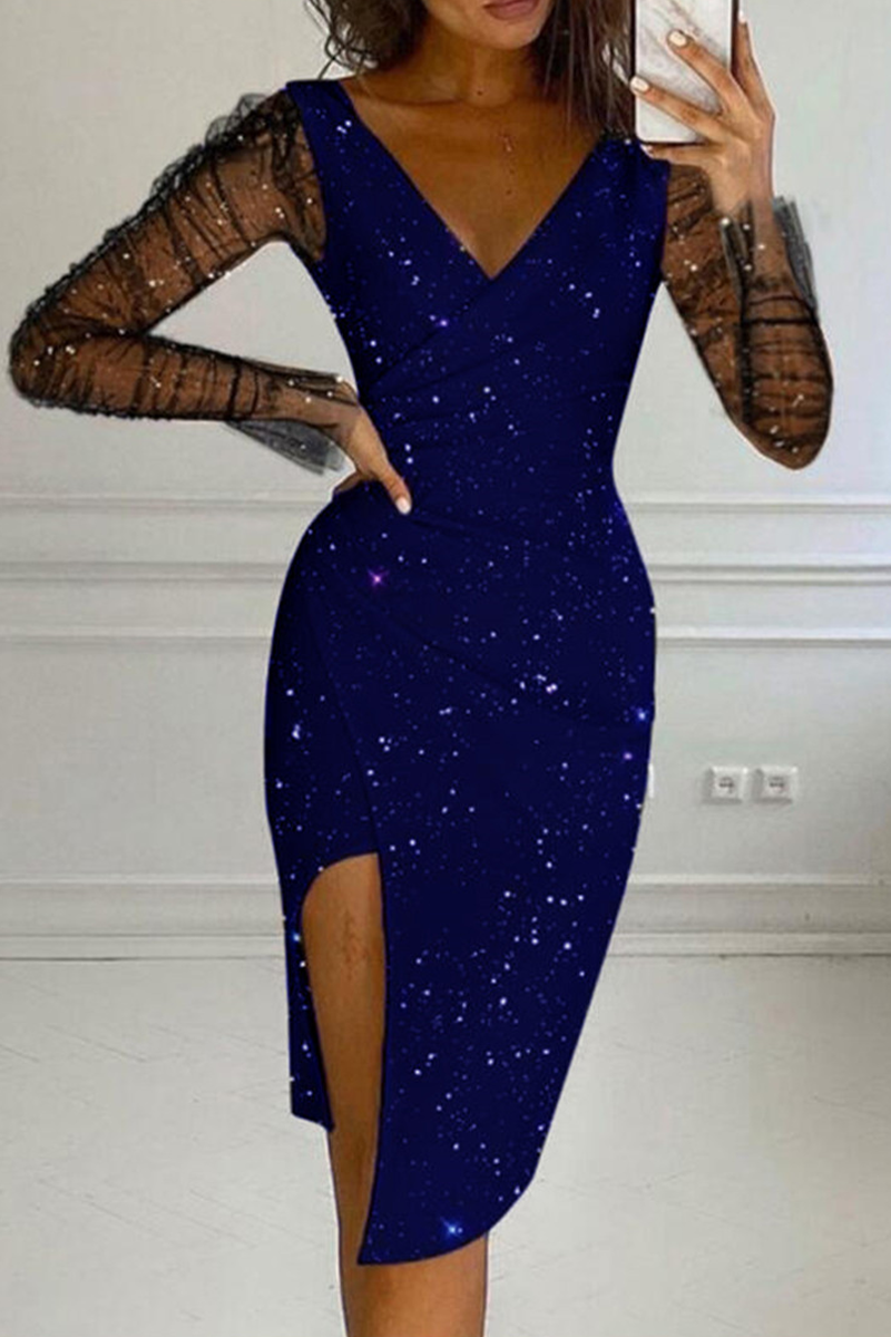 Vestidos sexis de malla sólida con escote en V y falda lápiz (4 colores)