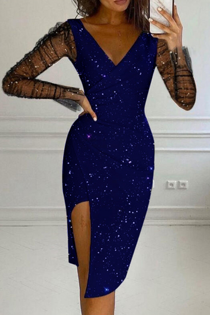 Vestidos sexis de malla sólida con escote en V y falda lápiz (4 colores)
