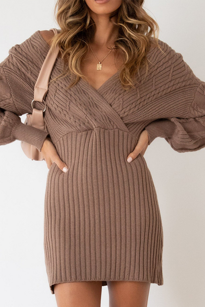 Vestidos casuales de falda lápiz con cuello en V y patchwork liso (5 colores)
