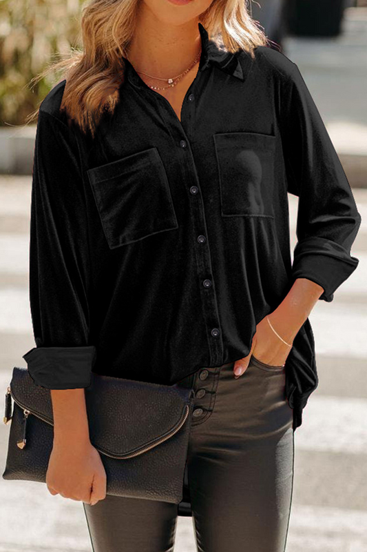 Blusas casuales de cuello vuelto con parches lisos (3 colores)