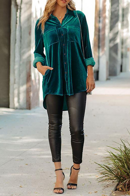 Blusas casuales de cuello vuelto con parches lisos (3 colores)