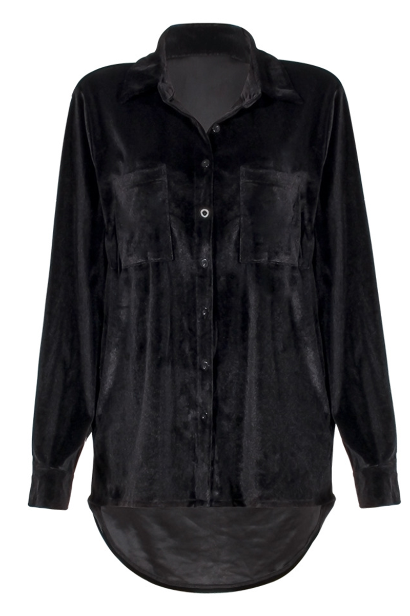 Blusas casuales de cuello vuelto con parches lisos (3 colores)