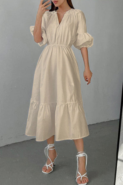 Vestido informal elegante de manga corta con cuello en V y parches lisos (3 colores)