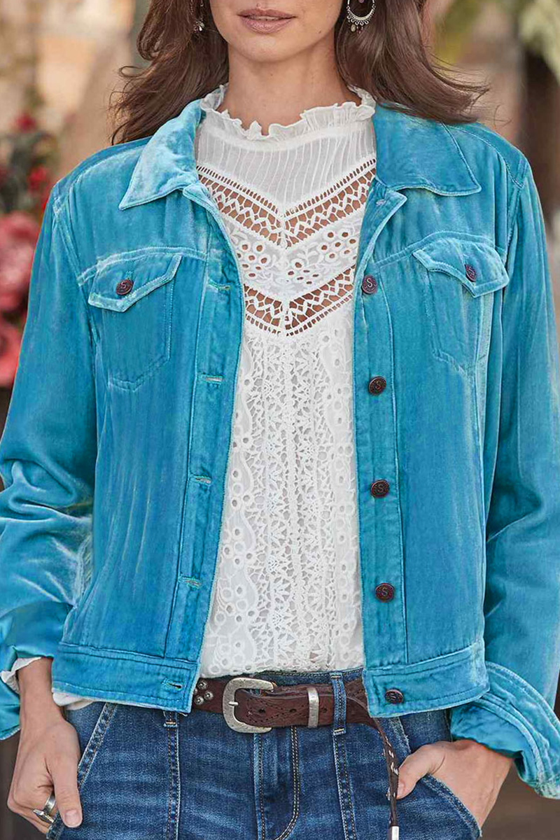 Prendas de abrigo informales con cuello vuelto y parches lisos (4 colores)