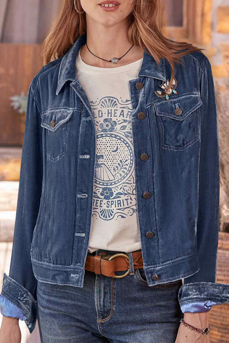 Prendas de abrigo informales con cuello vuelto y parches lisos (4 colores)