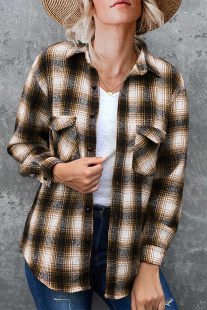 Blusas casuales de cuello vuelto con patchwork a cuadros (6 colores)