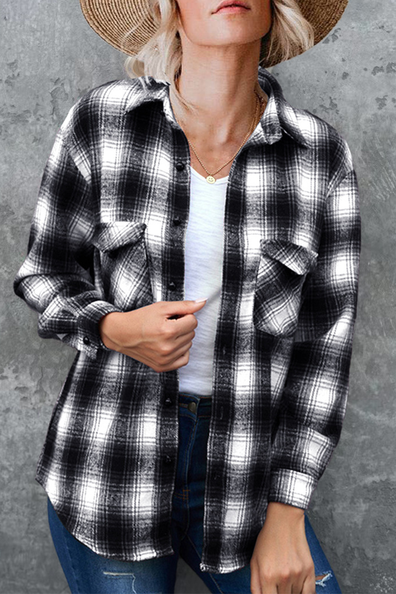Blusas casuales de cuello vuelto con patchwork a cuadros (6 colores)