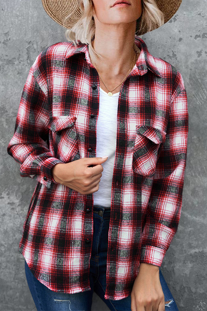 Blusas casuales de cuello vuelto con patchwork a cuadros (6 colores)