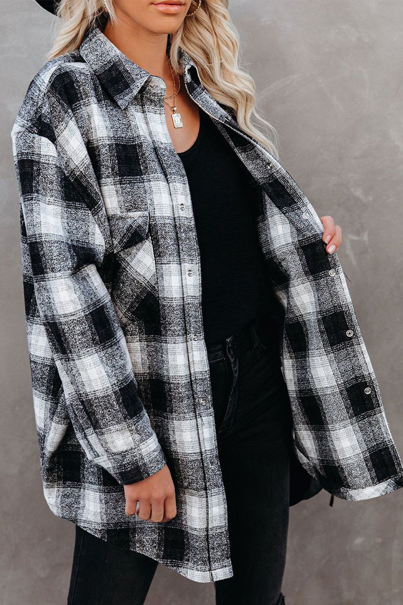 Blusas casuales de cuello vuelto con patchwork a cuadros (6 colores)