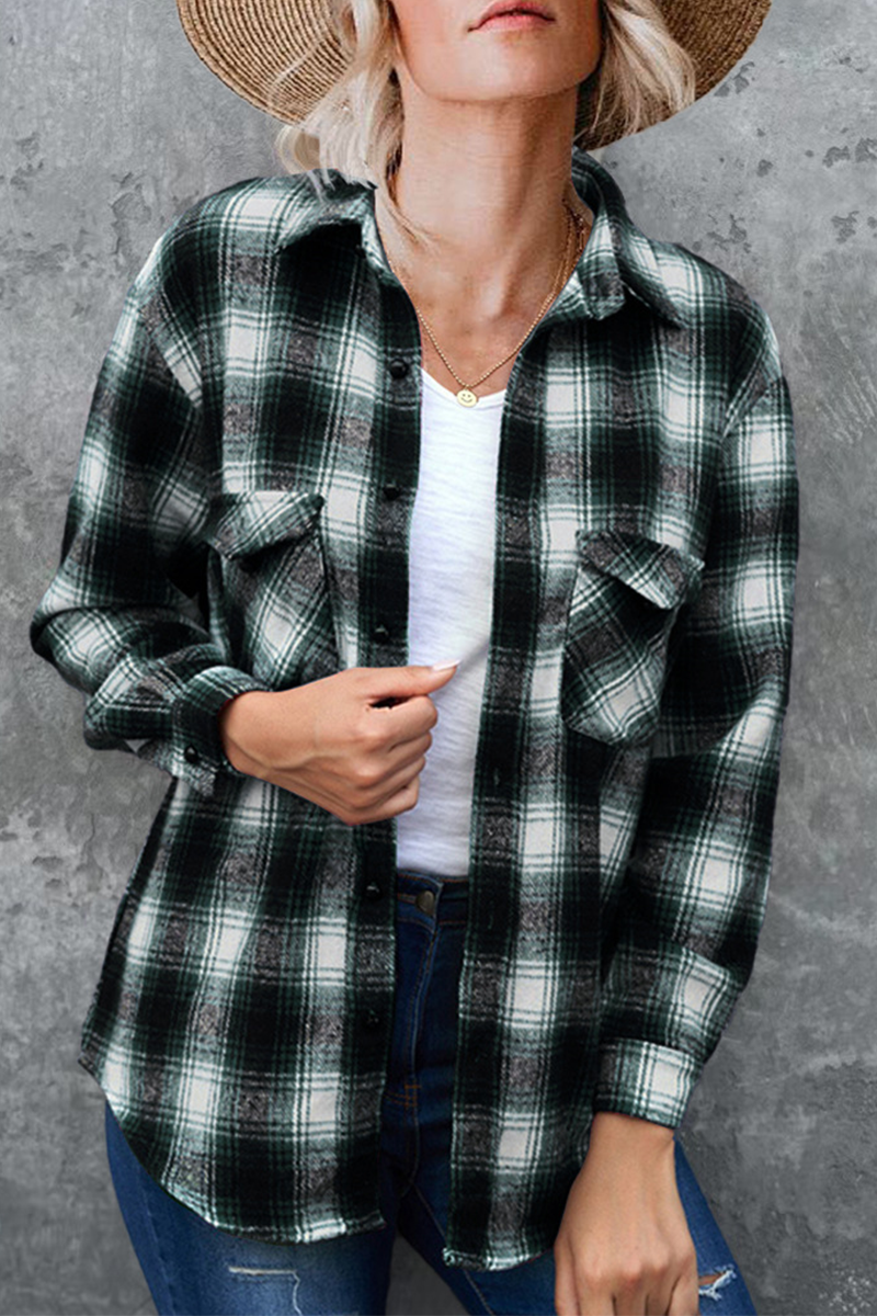 Blusas casuales de cuello vuelto con patchwork a cuadros (6 colores)