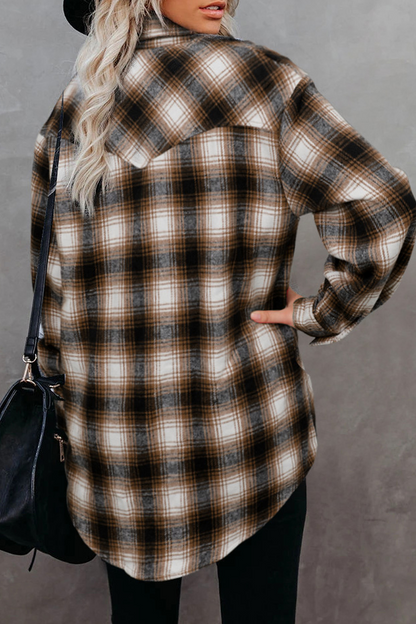 Blusas casuales de cuello vuelto con patchwork a cuadros (6 colores)