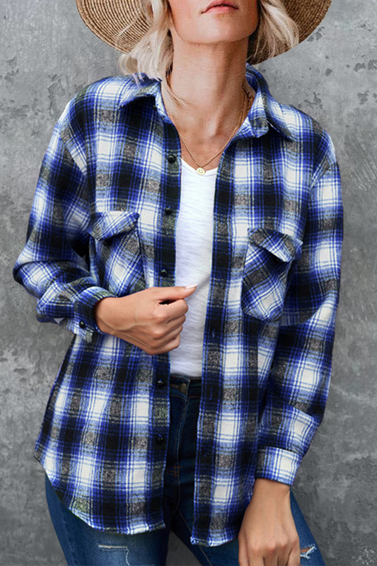 Blusas casuales de cuello vuelto con patchwork a cuadros (6 colores)