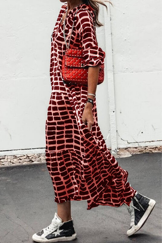Vestidos rectos casuales con cuello en V y estampado de patchwork