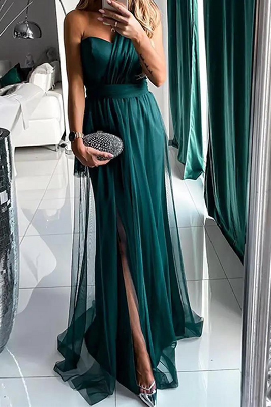 Vestido informal de malla sólida con un solo hombro