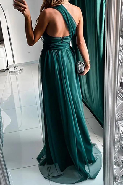 Vestido informal de malla sólida con un solo hombro