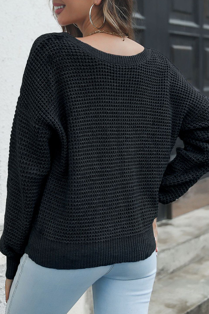 Suéteres casuales de cuello en V con parches sólidos (3 colores)