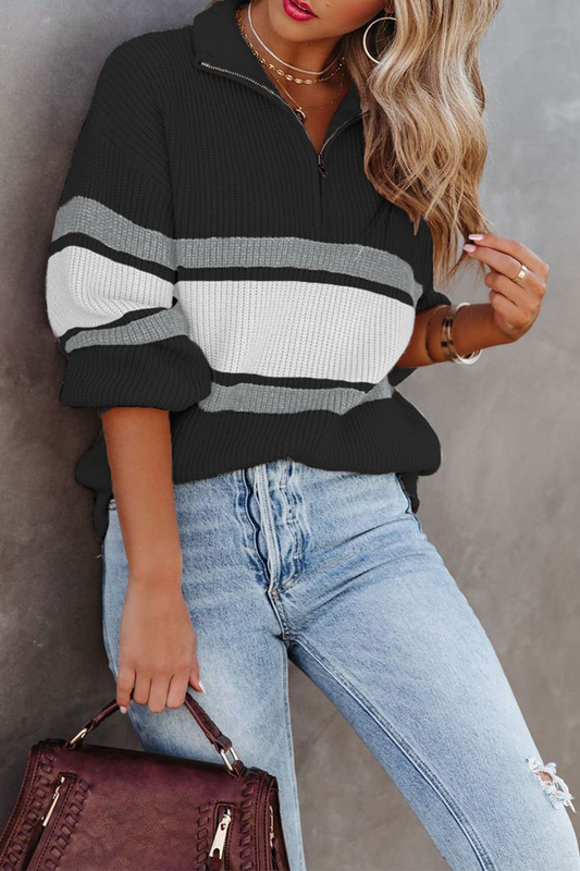 Suéteres casuales de cuello con cremallera y parches sólidos (5 colores)