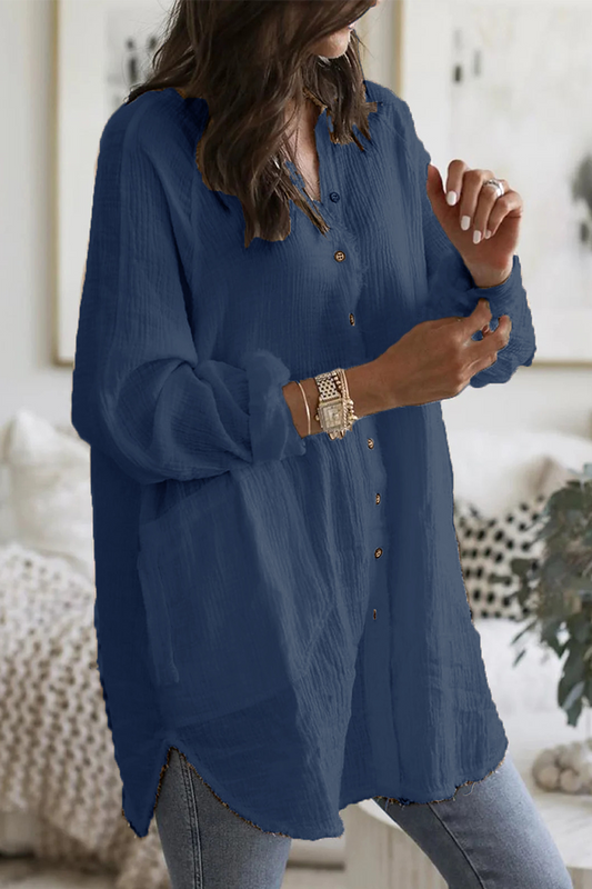 Blusas casuales de cuello vuelto con parches lisos (3 colores)